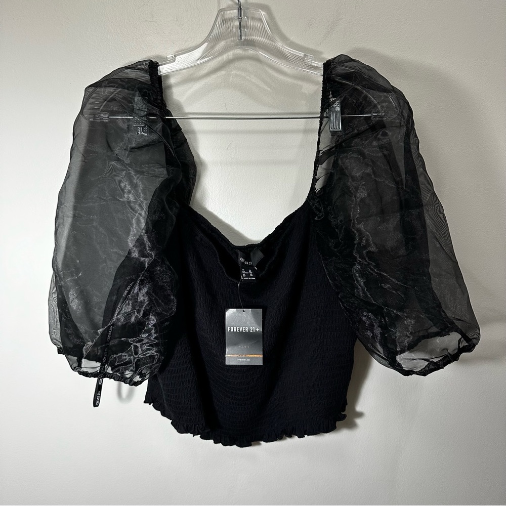 Forever 21 Plus Smocked Puff Sleeve Crop Top 2X